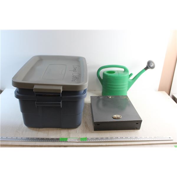 (2) Medium Rubbermaid Totes, Cash Drawer and Plant Watering Can