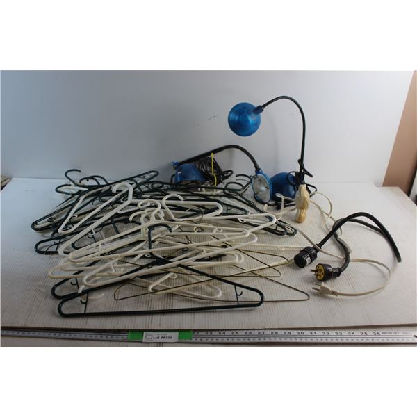 Parrot Statue, (2) Desk Lamps - Tested, Extension Cord and Hangers
