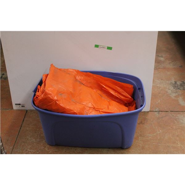 * (6) Nylon Tarps and Large Plastic Tote - As Is