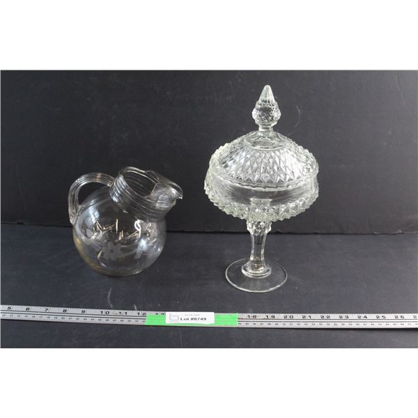 Glass Pitcher and Candy Dish with Lid