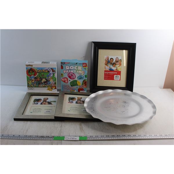 (3) Photo Frames 8'' x 10'', Serving Platter, 100pc Pokemon Puzzle - Sealed and Rock Painting Kit