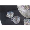 Image 2 : Glass  Iridescent Thumbprint Punch Bowl, (8) Matching Glass Cups and Ladle