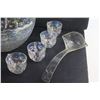 Image 4 : Glass  Iridescent Thumbprint Punch Bowl, (8) Matching Glass Cups and Ladle