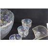 Image 5 : Glass  Iridescent Thumbprint Punch Bowl, (8) Matching Glass Cups and Ladle