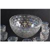 Image 6 : Glass  Iridescent Thumbprint Punch Bowl, (8) Matching Glass Cups and Ladle