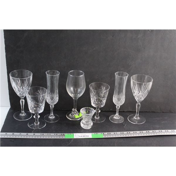 (7) Crystal & Glass Goblets and Glass Candle Holder