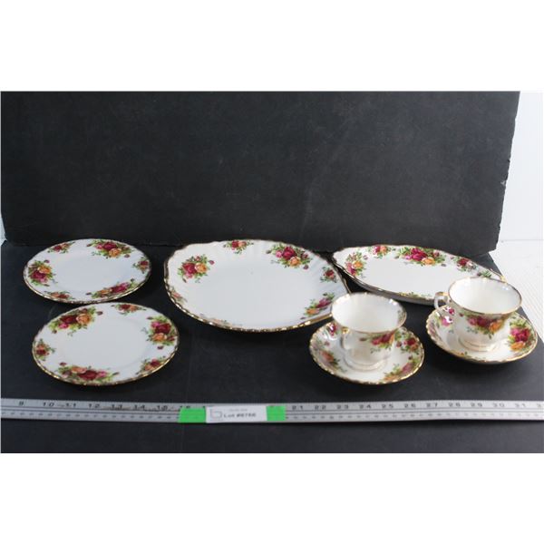 (2) Royal Albert "Old Country Rose" - (2) Tea Cups with Saucers, (2) Plates and (2) Serving Dishes