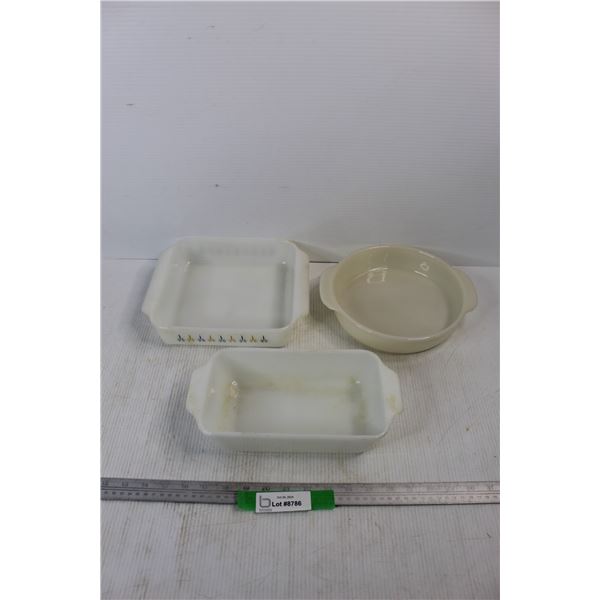 (2) Vintage Fire King Casserole Dishes, (1) Vintage Oven Proof Casserole Dish