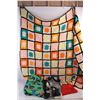 Image 1 : Homemade Afghan Style Blanket- 46'' x 46'', (3) Various Sheets Of Fabric, Ninja Turtles, Misc.