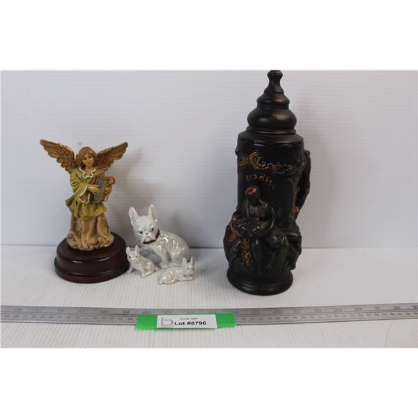 Paradise Beer Stein w/ Removeable Lid, (3) Dog Ornaments Made In Japan, Rotating Angel On Stand Musi