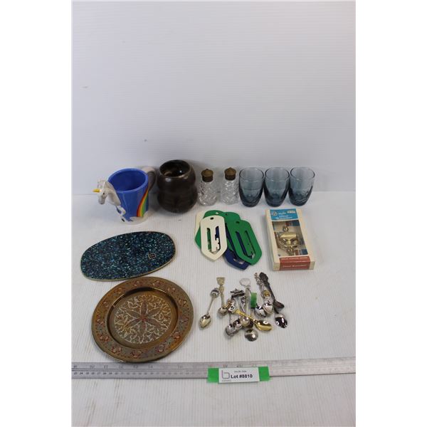 Baldwin Doorknocker- NIB, Unicorn Coffee Cup, Various Collector Spoons, Misc.