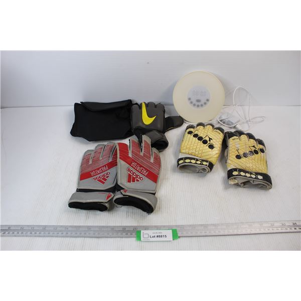 InLife Round Digital Alarm Clock- Powers On, (2) Sets Of Baseball Batting Gloves, Misc.