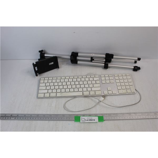 Small Adjustable Tripod, Apple Computer Keyboard- Powers On, Works