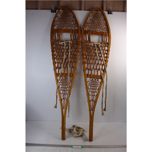 Pair Of Vintage Wooden Snow Shoes- 51'' Long