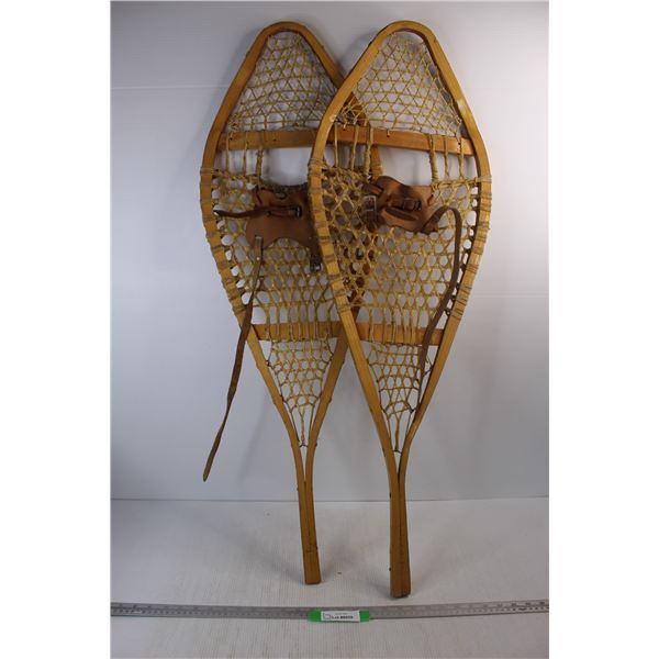 Pair Of Vintage Wooden Snow Shoes- 42.5'' Long