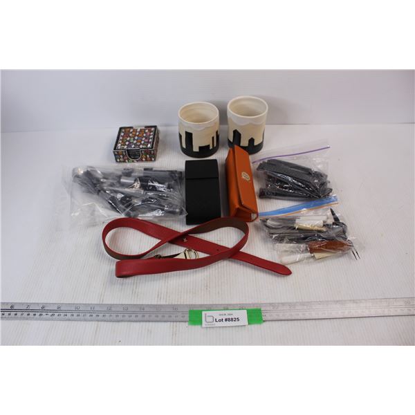 Lot Of Decorative Coasters, Various Cutlery, (2) Unmarked Cups, Misc.