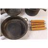 Image 5 : Vintage Cast Iron Pots & Pans w/ Wooden Handles - Some Wear