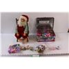 Image 1 : Santa Doll w/ Wooden Chair - Some Wear, (4) Bags of Toys: My Little Pony, Minions, Looney Toons, & (