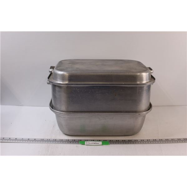 Two Piece Stainless Steel Roaster Set w/Drain & Lid - 16" x 12" x 5" Each