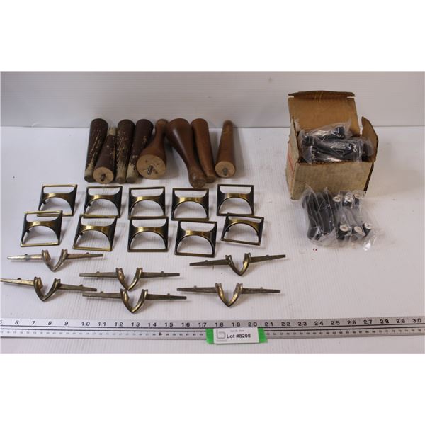 (16) MCM Dresser Handles, (2) Sets of Vintage Furniture Legs, (25) Furniture Handles - NIB