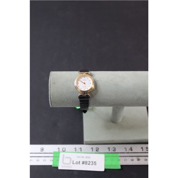 Vintage Timex Carriage Watch, Black Leather Band - Needs Battery