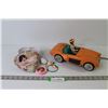 Image 1 : Barbie Convertible Car Clock/Radio 12" Length (Powers On), Plastic Jewelry Box approx. 6", Tiny Mirr