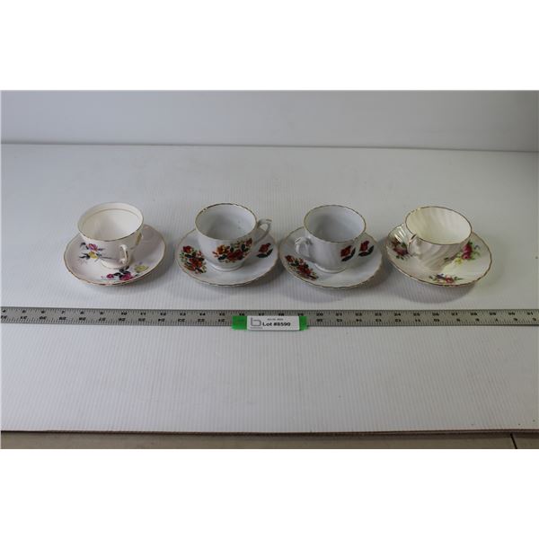 (4) Fine China Tea Cup/Saucer Sets - As is
