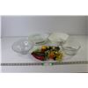Image 1 : (2) Casserole Dishes, (2) Fruit Bowls, Assorted Plastic Fruit