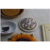 Image 10 : Glass Maple Bottles, Plates, Sunflower Socket Cover, Saputo Long Leads & Erasers and Assorted Items