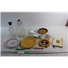 Image 1 : Glass Maple Bottles, Plates, Sunflower Socket Cover, Saputo Long Leads & Erasers and Assorted Items