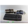 Image 1 : Dell Keyboard, Electronic Digital FM/AM Clock Radio and Linksys Wi-Fi Router - As Is