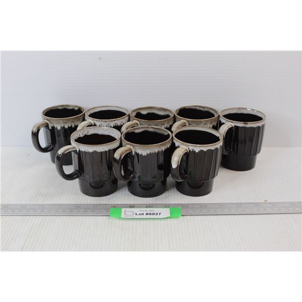 (8) Black Japan Coffee Cups w/ Foam Looking Top Outline
