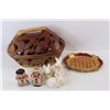Image 2 : Carved Wooden Fruit Bowl w/ Lid, Japan Ginger Bread Salt And Pepper Shakers, (3) Unmarked Ornamental