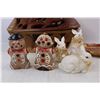 Image 3 : Carved Wooden Fruit Bowl w/ Lid, Japan Ginger Bread Salt And Pepper Shakers, (3) Unmarked Ornamental