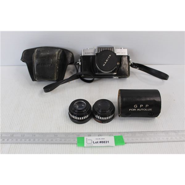 Vintage Mamiya Camera w/ Leather Case/ Pouch, GPP For Autolux Camera Lenses w/ Case