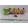 Image 1 : (4) Plastic Small Balancing Toys, Small Tamagotchi Hand Held Game, Pair Of Rubber Boots Flower Pot