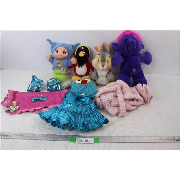 (5) Various Stuffies/ Toys, Tizzy Tongues, Playskool, Misc., Build A Bear Workshop Clothes/ Accessor