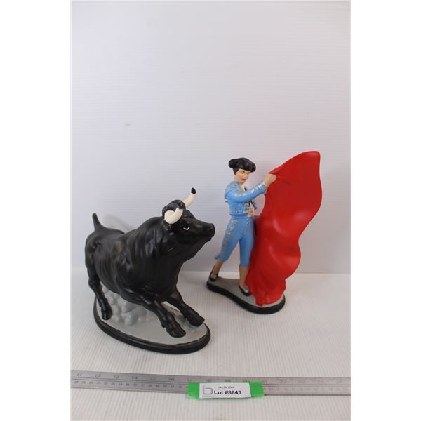 White Ware Bull Fighter w/ Bull Home Decor