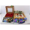Image 1 : Box Of (13) Artificial Roses, Framed Cross Stitching Serving Tray, Glow Sticks- NIB, Misc.