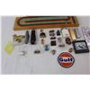 Image 3 : Vintage Gulf Gas Station patch, Pocket Knives, Pins, Crib Board, Misc.