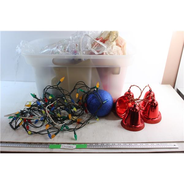 * Large Plastic Tote and Assorted Christmas Ornaments