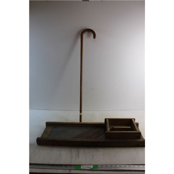 Vintage Wooden Cabbage Slicer and Wooden Cane
