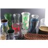 Image 10 : Pleated Basket, (10) Glass Vases, (2) Candle Holders and Planter