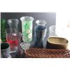 Image 11 : Pleated Basket, (10) Glass Vases, (2) Candle Holders and Planter