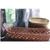 Image 5 : Pleated Basket, (10) Glass Vases, (2) Candle Holders and Planter