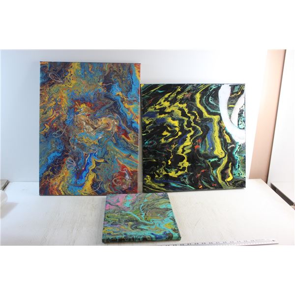 (3) Modern Art Paintings 24'' x 18'' , 20'' x 20'' & 14'' x 11''