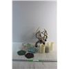 Image 1 : (3) Candle Decorations, Resin Coaster and Faux Deer Shed Decor