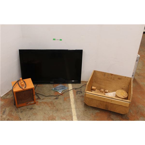 * Toshiba 40'' TV with Remote - As Is, Construction Heater and Wooden Box