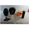 Image 1 : (2) Fruit Dishes, (3) Vases and Metal Holder