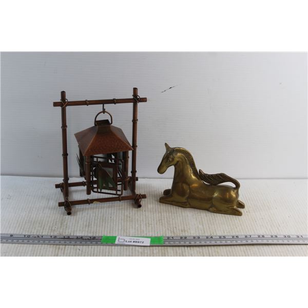 Copper Candle Holder and Brass Horse Decor